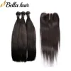 Peruwiańskie dziewicze ludzkie włosy wątki i zamykanie jedwabistych prostych 3 wiązek Remy Hair Extensions koronkowe zamknięcia 4x4 Bellahair5349104