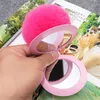 Novely Plush Fur Ball Keychain Puff Mirror Keychains Car Bag Santa Claus Nyckelring Christmas Party Gift