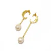 Wholesale- copper-plated jewelry Europe and America INS shaped natural pearl asymmetric C-shaped earrings