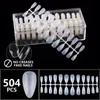 504pcs / box Fake Nail Artificial Press på Long Ballerina Clear / Natural / Vit False Coffin Nails Art Tips Full Cover Smycken Box