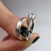 2019 Neuankömmling Paar Ringe Luxusschmuck 925 Sterling Silber Rundschliff Weißer Topas CZ Diamant Party Frauen Ehering Ring für Männer Geschenk