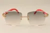 2019 novos óculos de sol de diamante de moda de luxo direto da fábrica 3524014 óculos de sol de madeira vermelho natural lentes de gravação ouro personalizado / prata