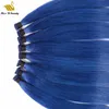 Синий цвет, связанные с рукой, связанные с волосами Remy Revious Fanceded Rear Happybunders Handmade Phairektensions 100G 6 шт. 12-24 дюйма