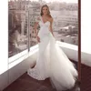 Plus Size White Lace Wedding Dresses Mermaid One Shoulder Backless Bridal Gowns With Tulle Train Beach Garden Vestido De Noiva244a