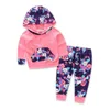 Baby-Designer-Kleidung für Mädchen mit Kapuze Oberteile Hosen 2pcs Sätze Blume Newborn Tracksuits Kleinkind Outfits Baby Boutique Kleidung 4lots DW4805