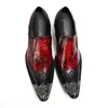 Włochy Marka Mężczyźni Sukienka Buty Płaskie Mężczyźni Metal Tip Dress Buty Skórzany Slip On Men Red Wedding Party Shoes Plus Size US12-Batzuzhi