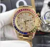 4 Style Top Selling Top Quality Gul Gold Strem 116598 RBOW Rainbow Diamond Bezel Automatic Movement Men Luxury Watch No Chronograph