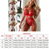 Sexy Womens zemelen en Korte Slipje Exotische Sets 3 STKS Lingerie Vrouwen Ondergoed Babydoll Nachtkleding Kant G-string Rood WIT