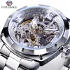 Forsining Männer Skeleton Automatische Mechanische Uhr Schwarz Transparent Getriebe Edelstahl Band Vintage Uhren Für Mann Kleid Gift2673