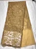 5Yards PC Top Sale Peach French Net Lace Tyg med pärlor och blomma Broderi Afrikansk mesh Material för klänning QN21