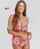 NEUER Damen-BIKINI, zweiteiliger Badeanzug mit Blatt- und Bananenstreifen, Blumendruck, Rüschen, Sommer-Strandbadebekleidung für Damen, Bikini-Damenbadeanzug