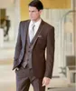 New Brand New Two Buttons Brown Wedding Groom Tuxedos Peak Lapel Groomsmen Men Suits Prom Blazer (Jacket+Pants+Vest+Tie) 032