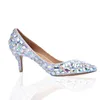 High Heels Handmade AB Crystal Banquet Prom Pumps Wedding Bridal Shoes 2 Inches Middle Heel Mother of the Bride Shoes