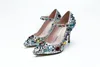 Verzendleer gratis stiletto hoge hakken vergulde plundering puntige tenen kleurrijke diamantpompen kleding schoenen feest