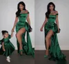 High Split Emerald Green Celebrity Evening Dresses Off Shoulder Mermaid Party Prom Gowns Peplum Occasion Dress