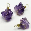 10Pcs Wire Wrapped Natural Raw Amethyst Nugget Druzy Cluster Pendant 20-30mm Small Rough Amethyst Flower Point Pendant for February Birthday