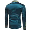 New Mens Designer Shirts Green Printed Men V Neck T-shirt Long Sleeved Casual T-shirt Free Shipping