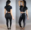 Wholesale Women Two Piece Outfits Pants Set Casual Sports Rompers Jumpsuit Long Pants 2 Piece Set O-Neck Crop Tops Tracksuits Free Shipping