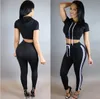 Partihandel Kvinnor Två Piece Outfits Byxor Sätta Casual Sports Rompers Jumpsuit Långbyxor 2 Piece Set O-Neck Crop Tops Tracksuits Gratis frakt