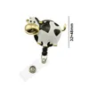 50st/Lot Dairy Milk Cow White Black Emamel Animal Dractable ID Name Badge Reel Holder Nurse Medical Gift