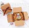 Vintage Kraft Paper Box Retro DIY Wedding Favor Presentförpackning, Enkelkaka Box Förpackning med Ribbon