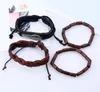 100% bracelet en cuir véritable Aile de perles Corde de chanvre Bracelet réglable simple et facile Costume de combinaison pour hommes Bracelet 4 styles / 1set