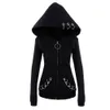 Damesjassen vrouwen jas grote maat gothic punk stijl lange mouw hooded zwarte ijzeren ring accessoires vest Mujer w #