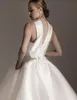 Hög krage Elegant bröllopsklänning med fickor Ruffles Bow Satin Brudklänningar Skräddarsydda Fashion Short Wedding Dresses 2020