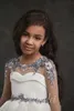 High Low Flower Girl Dresses Lace Appliqued Beaded Jewel Neck Cute Little Kids Birthday Party Gowns Long Sleeve Girls Pageant Dress