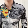 Camicia da uomo di alta qualità 2019 Camicia a maniche lunghe con stampa geometrica sottile casual di moda di marca Camicia da uomo di design sociale per feste