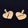 Hot Sales Men's Broken Heart Pendant Guld Halsband med Rope Chain Red Oil Cubic Iced Zircon Hip Hop Rock Smycken