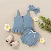Mikrdoo Newborn bambina bambino estate dolce vestiti regolati Cotone strap top + shorts con fascia di colore solido 3PCS Outfit