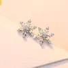 10 paar / partij Nieuwe Witte Sneeuwvlok Cubic Zirconia Gems Stud Ear 925 Sterling Verzilverde Stud Bruiloft Oorbellen voor Vrouwen