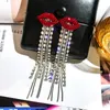 Pendiente de borla larga para mujer, pendiente de tuerca con labio rojo de diamantes de imitación para regalo, accesorios de joyería de moda para fiestas, alta calidad