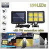 120 luces solares LED para exteriores, lámparas solares para jardín, Sensor de movimiento PIR, focos de luz de pared solares divididos, resistente al agua + cable de extensión de 5M