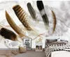 watercolor hand painted feather TV background wall 3d murals wallpaper for living room