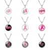 Breast Cancer Awareness Pink ribbon necklaces For women Glass Faith Hope Cure Believe Letter Pendant chains Fashion Jewelry in Bulk