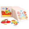 Baby 3D Puzzles Jigsaw Wooden Toys For Children Cartoon Animal Traffic Puzzles Intelligence Kids Early Educational Training Toys DHL Free