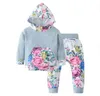 Kids Designer Clothes Girls Floral Flowers Clothing Sets Spring Striped Hoodie Pants Suits Casual Long Sleeve Jackets Trousers Outfits C7207