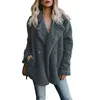 Оптовые женские плюс размер Искусственный меховой куртка пальто Зимние карманы Тедди Пальто Женский плюшевый пальто вскользь шерсть верхняя одежда