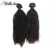 Kinkycurly Brazilian Human Virgem Bundles Weaves Extensões 3 Pçs / lote Natural Cor Little Curly Hairweft Bellahair