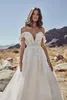 Blanche Elegant Calla Dresses Lace Appliqued Off the Shoulder Bridal Gowns for Beach Gardens Cheap Sweep Train Wedding Dress