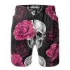 Mens Swimming Shorts Swimwear Skulls och Rosa Roses Män Trunks Baddräkt Man Beach Wear Short Pants Bermuda Boardshorts