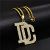 Moda Mężczyźni Hip Hop Letter DC Duży Naszyjnik Biżuteria Pełna Rhinestone Design 18K Pozłacane łańcuch Punk Naszyjniki dla Męskie Prezent