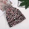 Örme Cap Kadınlar Pom Ears yazdır Leopard Kış Şapka Beanie Çift Katmanlı Yün Topu Caps 4 Styles çevirin Isınma