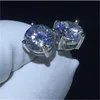 Tennis örhänge 925 Sterling Silver Diamond CZ Engagement Wedding Stud Earrings for Women Men Party Gift293b