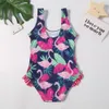 Summer Girls Swimming Suit Neonate Flamingo Foglie stampate Beach Balneari da mare Moda Abbigliamento per bambini