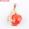 WOJIAER Natural rojo Jade gema piedra redonda dragón garra oro colgante collar joyería N3103