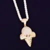 Gold Ice cream shape Necklace & Pendant 4mm Tennis Chain Cubic Zirconia Men's Women's Hip hop Street Rock Jewelry 2x1.1 Inch