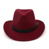 Unisex Uomo Donna Western Cowboy Cappello Jazz Moda Cintura Decorazione Feltro di Lana Cappelli Fedora Tesa Larga Carnevale Trilby Sombrero